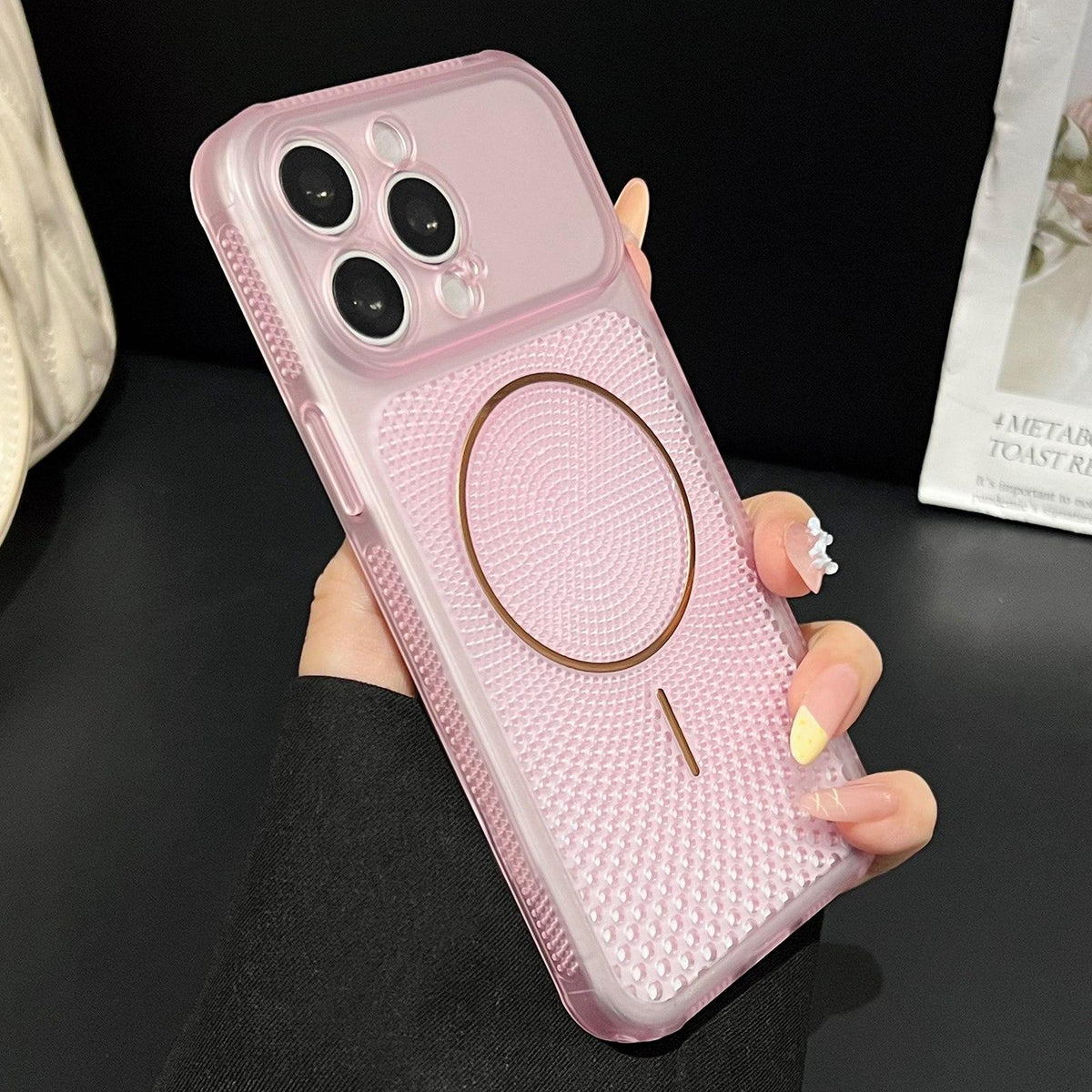 For iPhone 15 Pro Precision-cut Magnetic Ring Heat-Dissipating PC Phone Case - Translucent Pink - EDA009835208B