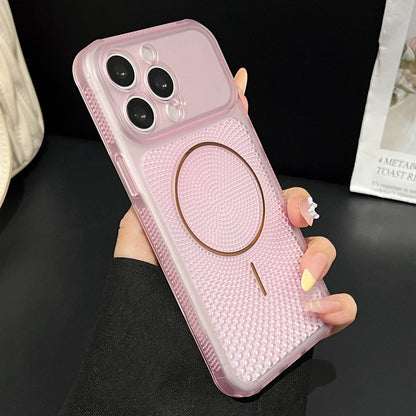 For iPhone 15 Pro Precision-cut Magnetic Ring Heat-Dissipating PC Phone Case - Translucent Pink - EDA009835208B
