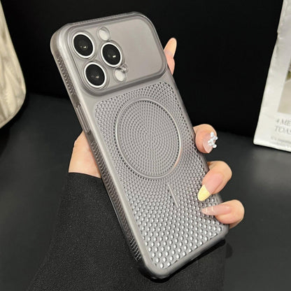 For iPhone 15 Pro Max Precision-cut Magnetic Ring Heat-Dissipating PC Phone Case - Translucent Black - EDA009835209C