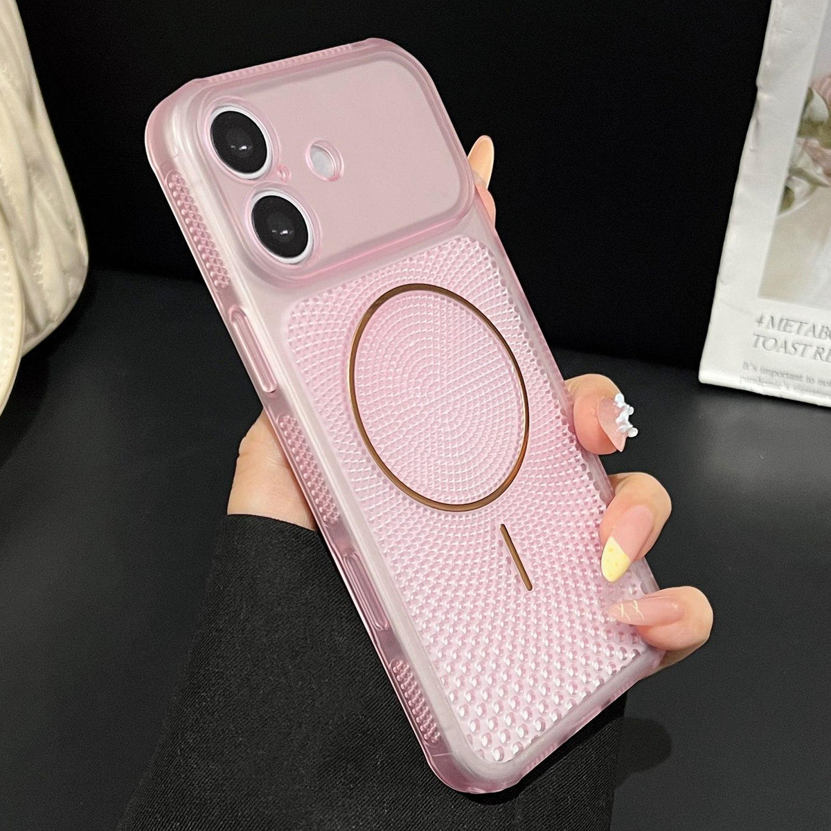 For iPhone 16 Precision-cut Magnetic Ring Heat-Dissipating PC Phone Case - Translucent Pink - EDA009835210B