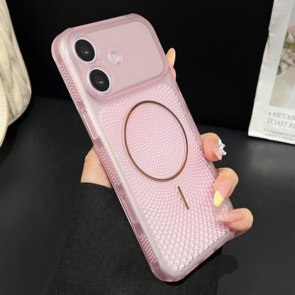 For iPhone 16 Precision-cut Magnetic Ring Heat-Dissipating PC Phone Case - Translucent Pink - EDA009835210B