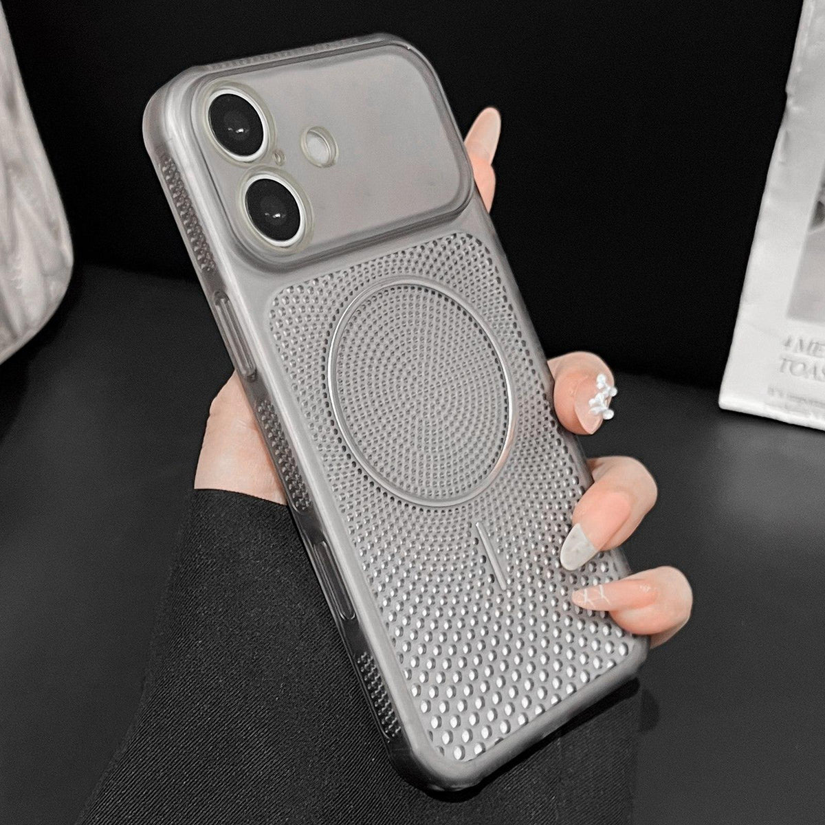 For iPhone 16 Precision-cut Magnetic Ring Heat-Dissipating PC Phone Case - Translucent Black - EDA009835210C