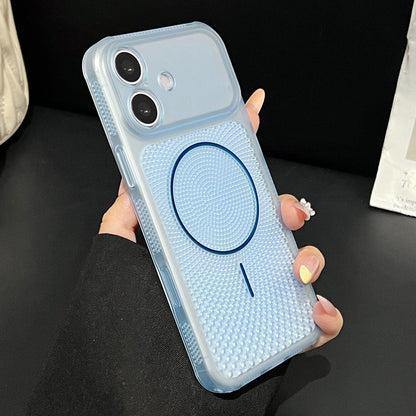 For iPhone 16 Precision-cut Magnetic Ring Heat-Dissipating PC Phone Case - Translucent Blue - EDA009835210D