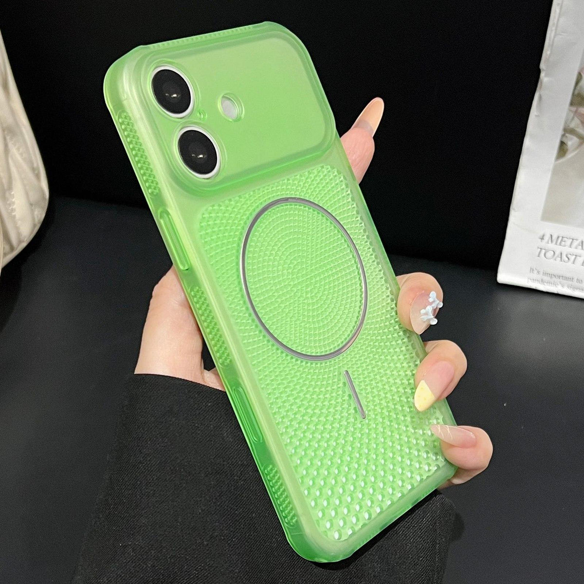 For iPhone 16 Precision-cut Magnetic Ring Heat-Dissipating PC Phone Case - Translucent Green - EDA009835210E