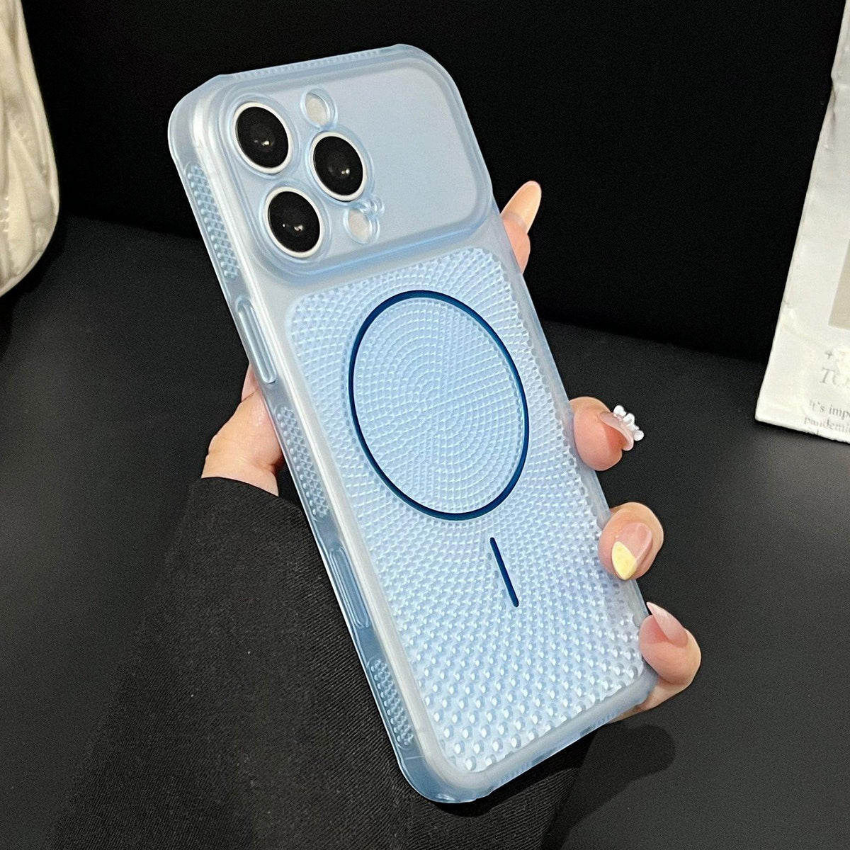 For iPhone 16 Pro Precision-cut Magnetic Ring Heat-Dissipating PC Phone Case - Translucent Blue - EDA009835211D