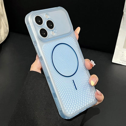 For iPhone 16 Pro Precision-cut Magnetic Ring Heat-Dissipating PC Phone Case - Translucent Blue - EDA009835211D