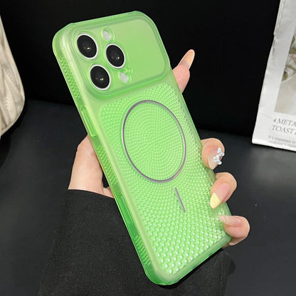 For iPhone 16 Pro Precision-cut Magnetic Ring Heat-Dissipating PC Phone Case - Translucent Green - EDA009835211E
