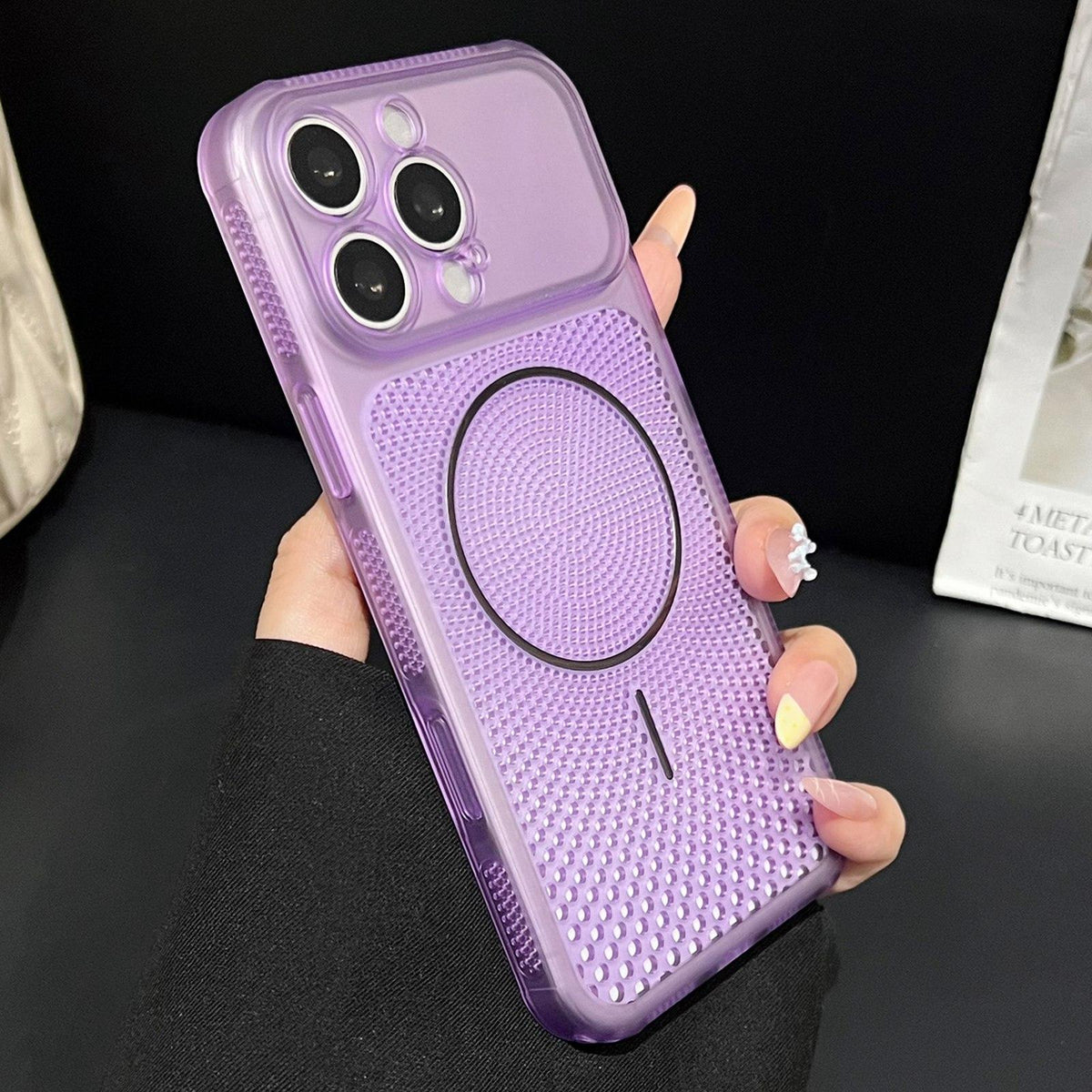 For iPhone 16 Pro Precision-cut Magnetic Ring Heat-Dissipating PC Phone Case - Translucent Purple - EDA009835211F