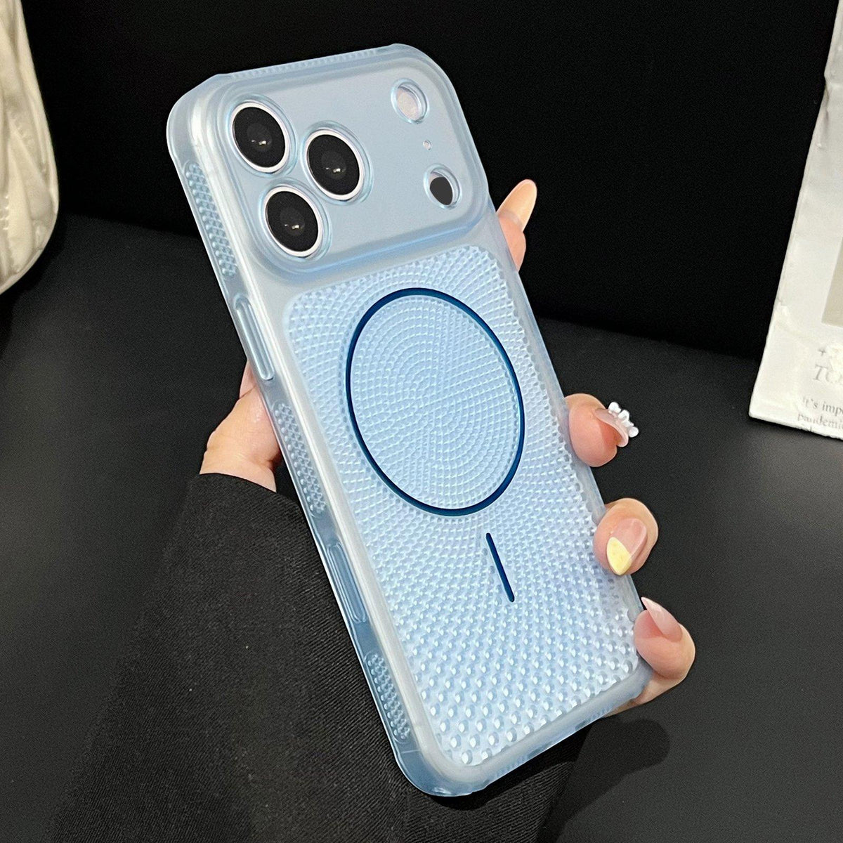 For iPhone 17 Pro Max Precision-cut Magnetic Ring Heat-Dissipating PC Phone Case - Translucent Blue - EDA009835215D