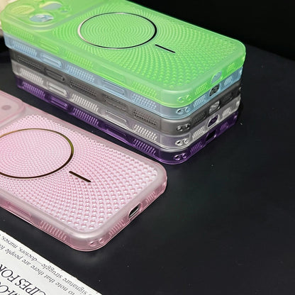 For iPhone 15 Precision-cut Magnetic Ring Heat-Dissipating PC Phone Case - Translucent Green - EDA009835207E