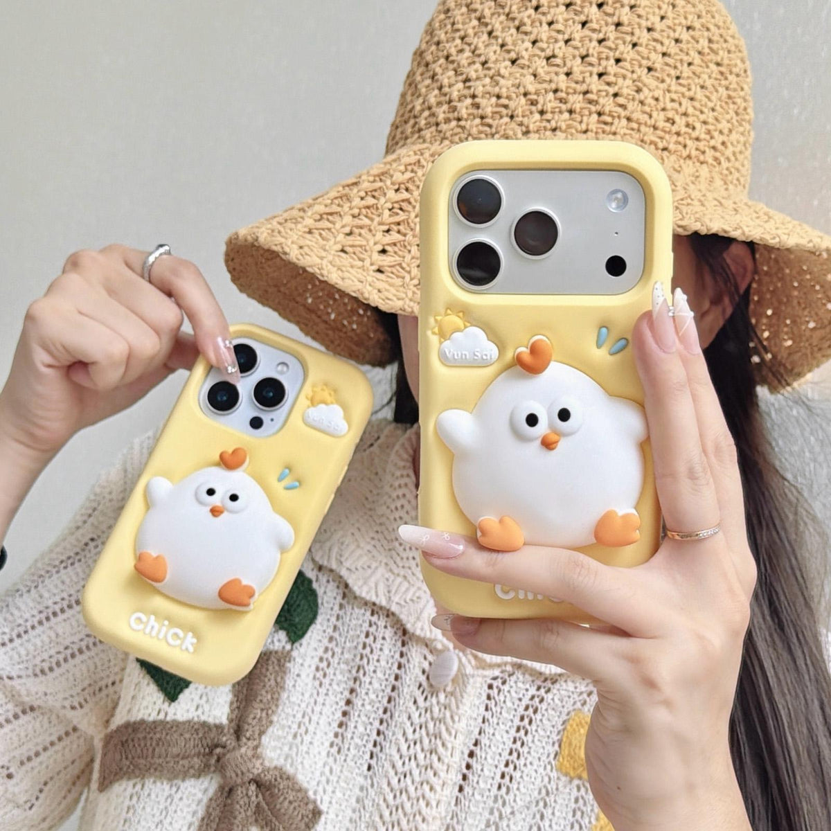 For iPhone 17 Pressable Chick Silicone Phone Case - White - EDA009835603A