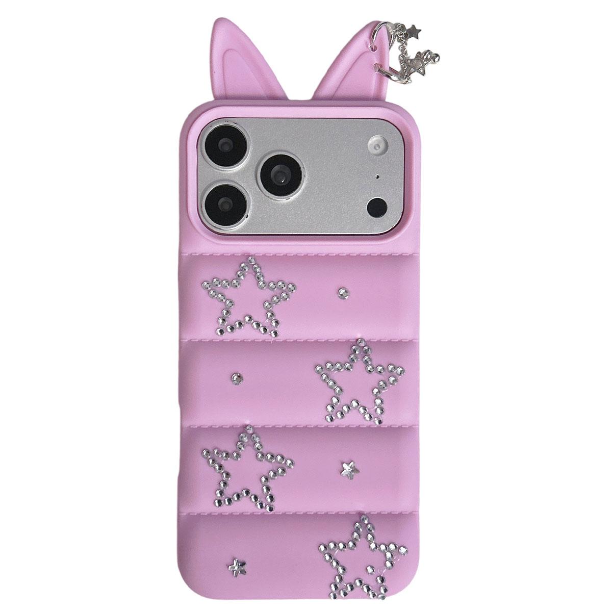 For iPhone 17 Pro Max Star Rhinestone Fox Ears Puffer Jacket TPU Phone Case - Purple - EDA009837401E