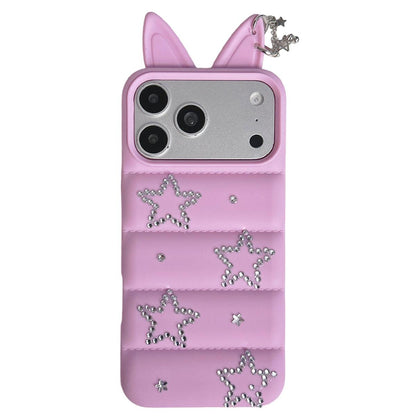 For iPhone 17 Pro Max Star Rhinestone Fox Ears Puffer Jacket TPU Phone Case - Purple - EDA009837401E