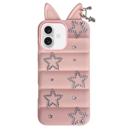 For iPhone 17 Star Rhinestone Fox Ears Puffer Jacket TPU Phone Case - Pink - EDA009837403A