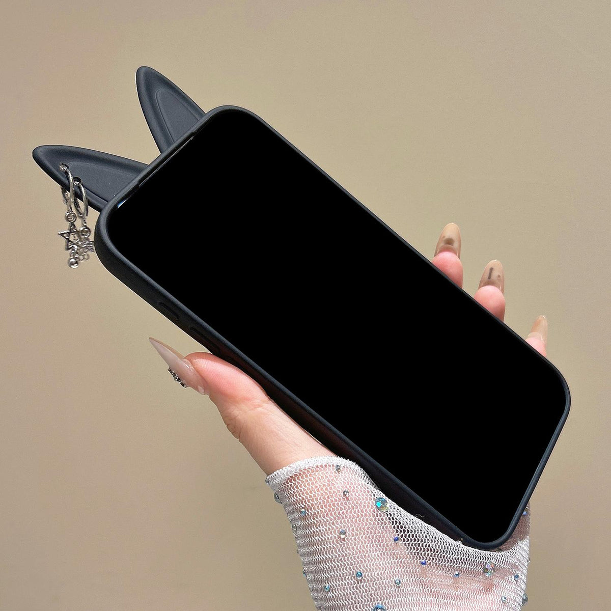 For iPhone 16 Pro Max Star Rhinestone Fox Ears Puffer Jacket TPU Phone Case - White - EDA009837404C