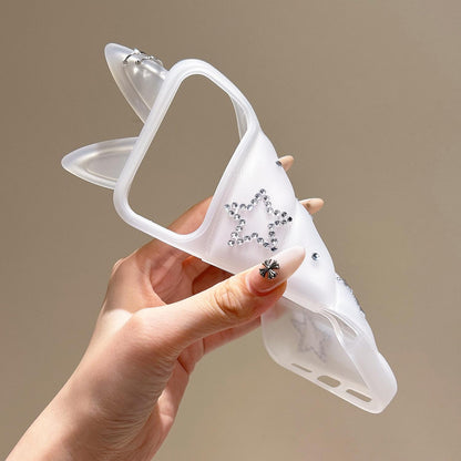 For iPhone 15 Pro Max Star Rhinestone Fox Ears Puffer Jacket TPU Phone Case - Pink - EDA009837407A