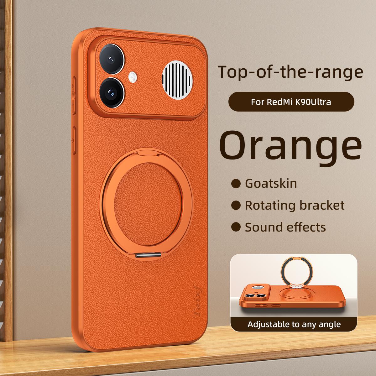 For Redmi K90 Ultra 5G Goatskin Vegan Leather Magnetic Phone Case With 360 Degree Rotating Holder(Orange)