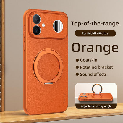 For Redmi K90 Ultra 5G Goatskin Vegan Leather Magnetic Phone Case With 360 Degree Rotating Holder(Orange)