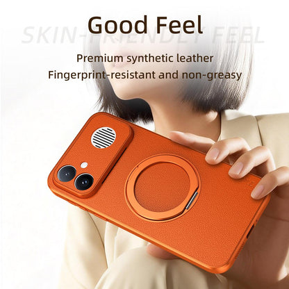For Redmi K90 Ultra 5G Goatskin Vegan Leather Magnetic Phone Case With 360 Degree Rotating Holder(Orange)