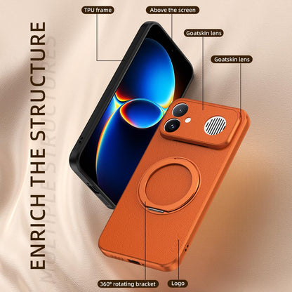 For Redmi K90 Ultra 5G Goatskin Vegan Leather Magnetic Phone Case With 360 Degree Rotating Holder(Orange)