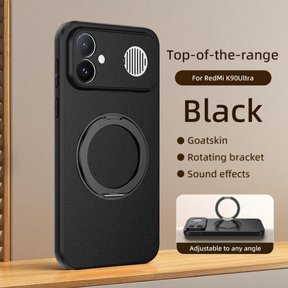 For Redmi K90 Ultra 5G Goatskin Vegan Leather Magnetic Phone Case With 360 Degree Rotating Holder(Black)