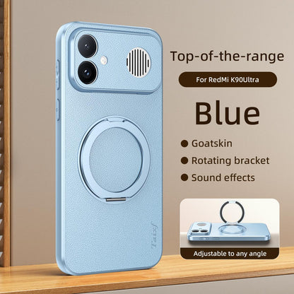 For Redmi K90 Ultra 5G Goatskin Vegan Leather Magnetic Phone Case With 360 Degree Rotating Holder(Blue)