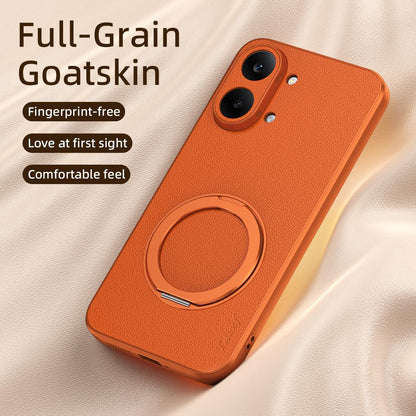 For Redmi Turbo 5 Max 5G Goatskin Vegan Leather Magnetic Phone Case With 360 Degree Rotating Holder - Orange - EDA009839303A