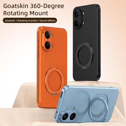 For Redmi Turbo 5 Max 5G Goatskin Vegan Leather Magnetic Phone Case With 360 Degree Rotating Holder - Black - EDA009839303B