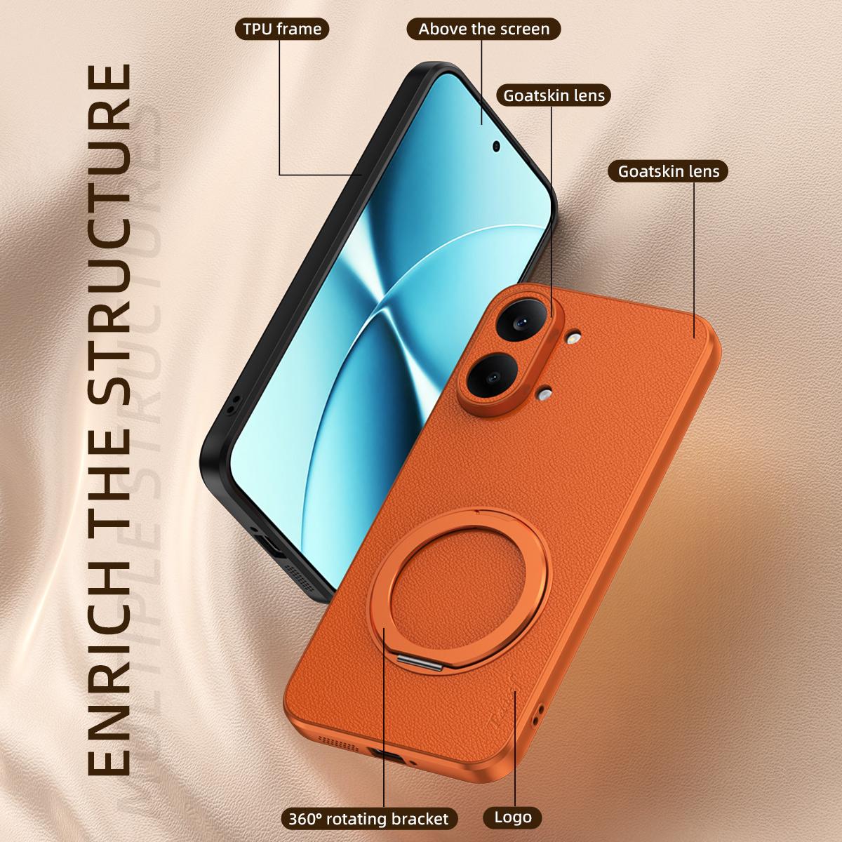 For Redmi Turbo 5 Max 5G Goatskin Vegan Leather Magnetic Phone Case With 360 Degree Rotating Holder - Black - EDA009839303B