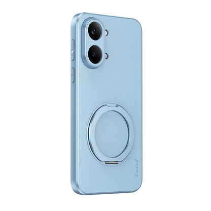 For Redmi Turbo 5 Max 5G Goatskin Vegan Leather Magnetic Phone Case With 360 Degree Rotating Holder - Blue - EDA009839303C