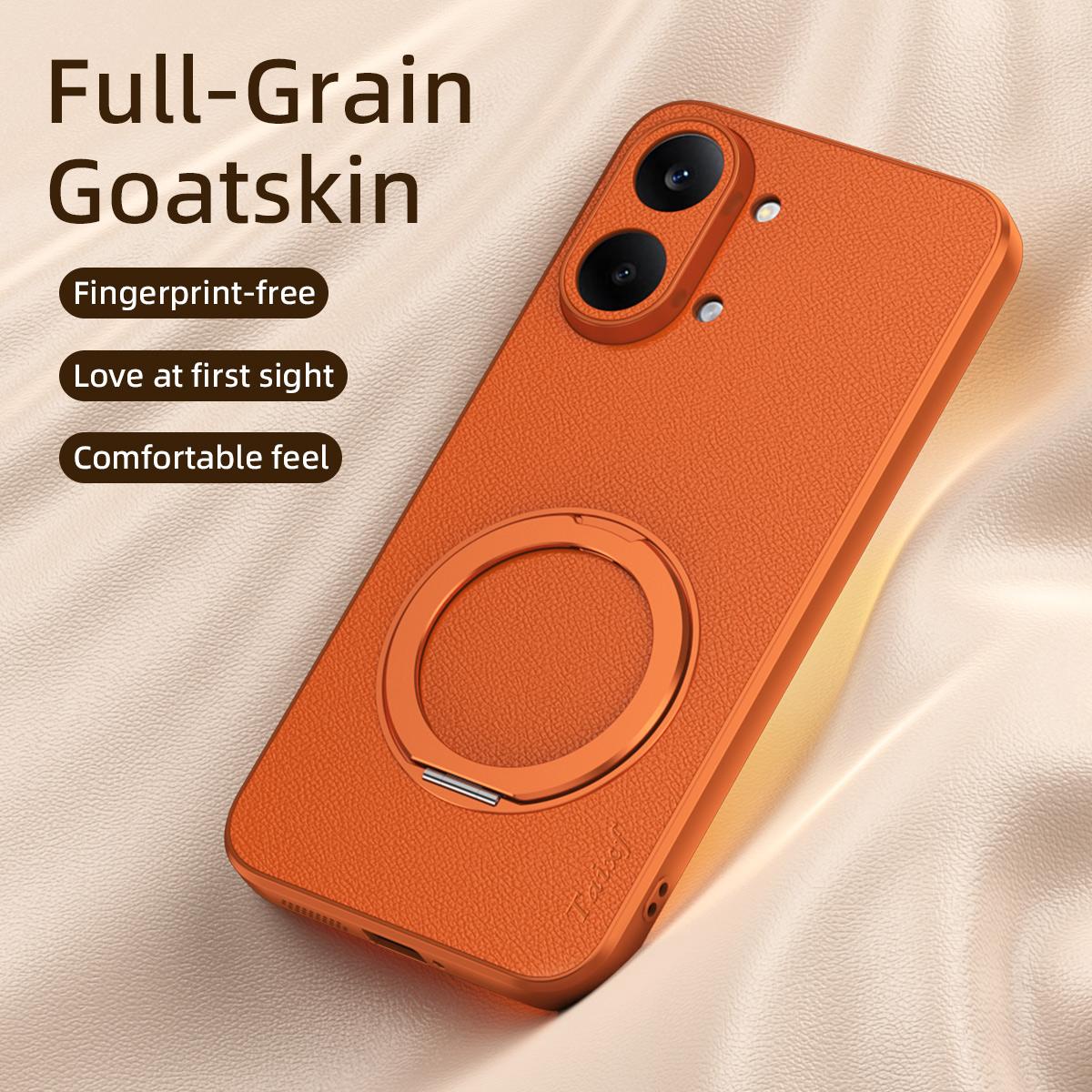 For Redmi Turbo 5 Max 5G Goatskin Vegan Leather Magnetic Phone Case With 360 Degree Rotating Holder - Blue - EDA009839303C