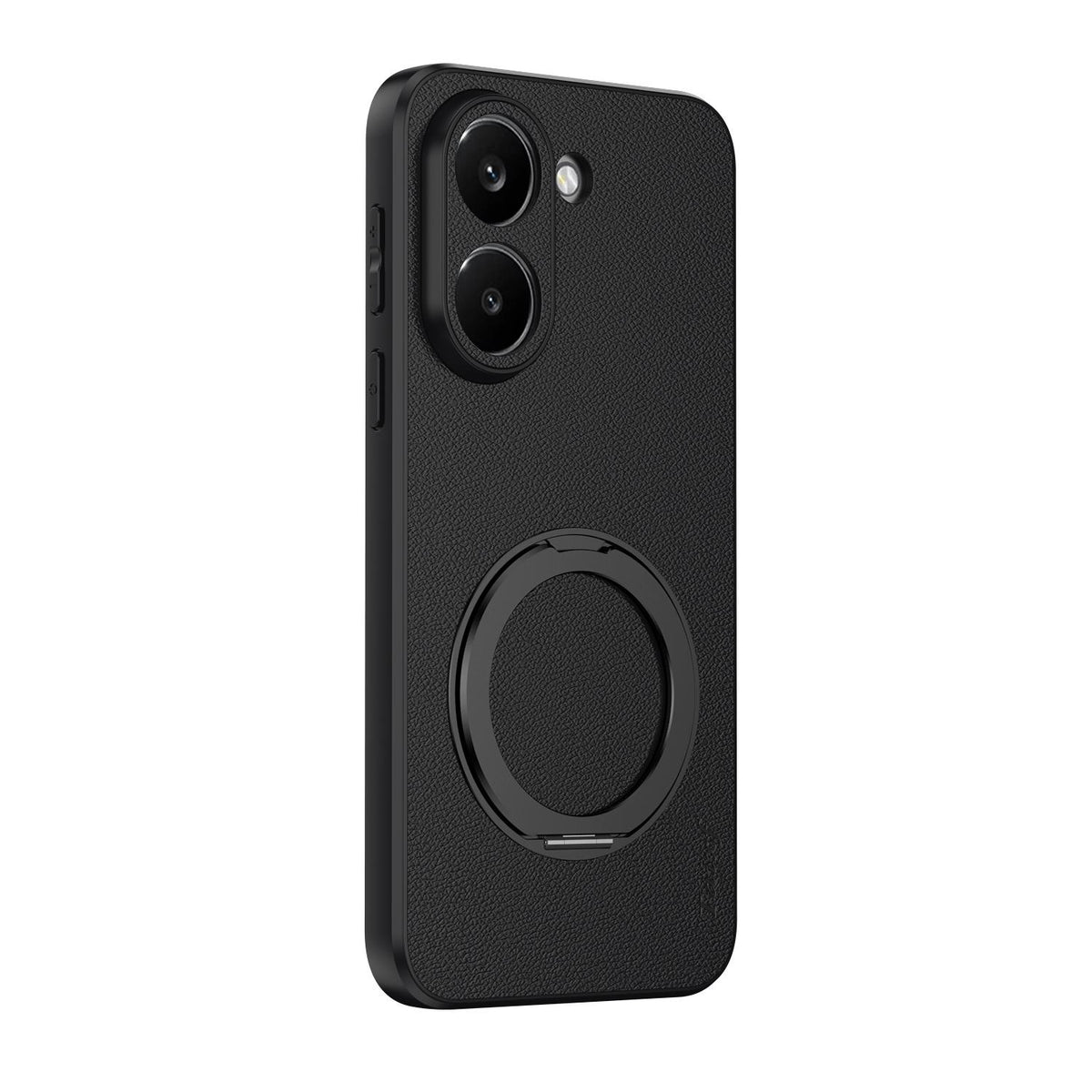 For Redmi Turbo 5 5G Goatskin Vegan Leather Magnetic Phone Case With 360 Degree Rotating Holder - Black - EDA009839304B