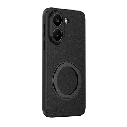 For Redmi Turbo 5 5G Goatskin Vegan Leather Magnetic Phone Case With 360 Degree Rotating Holder - Black - EDA009839304B