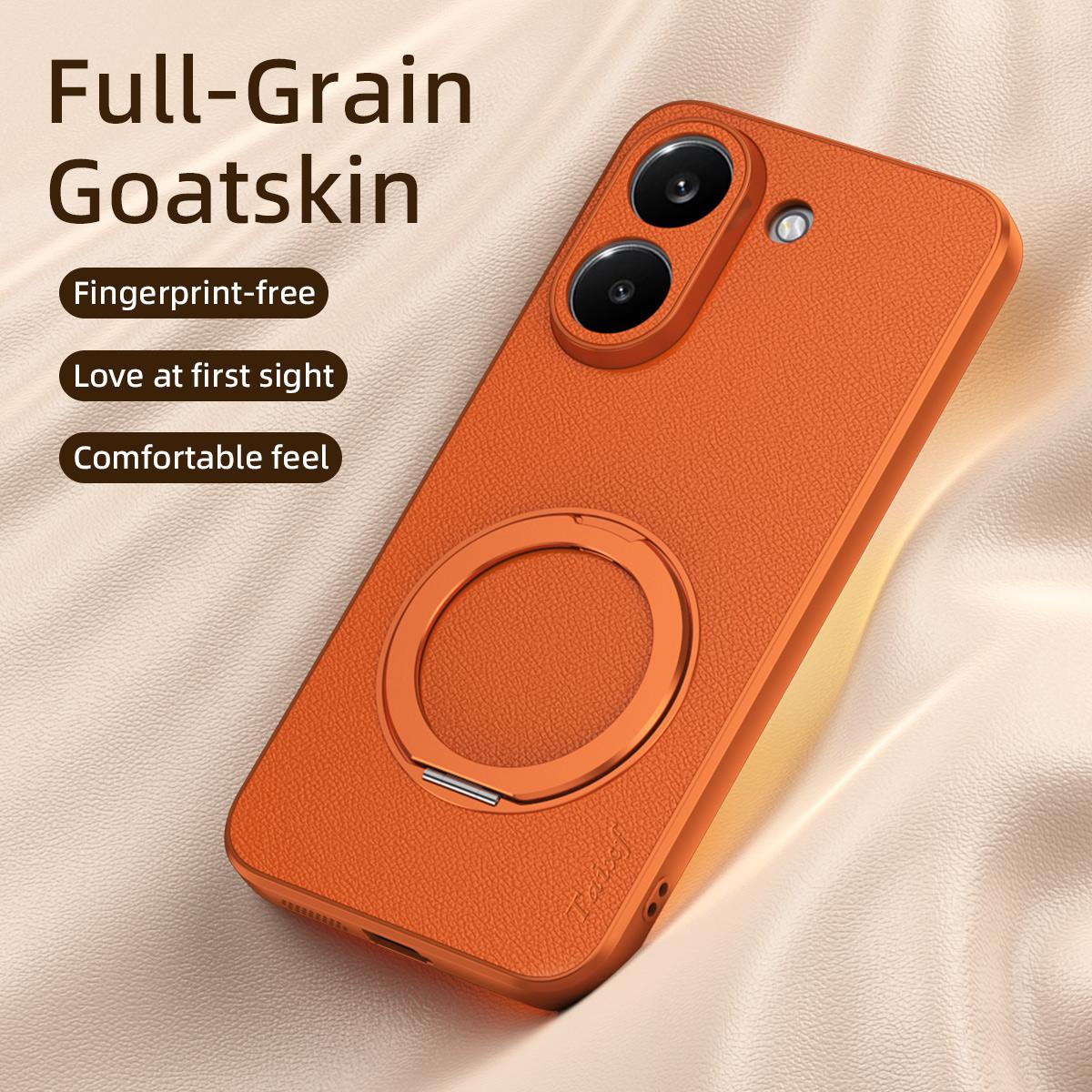 For Redmi Turbo 5 5G Goatskin Vegan Leather Magnetic Phone Case With 360 Degree Rotating Holder - Blue - EDA009839304C