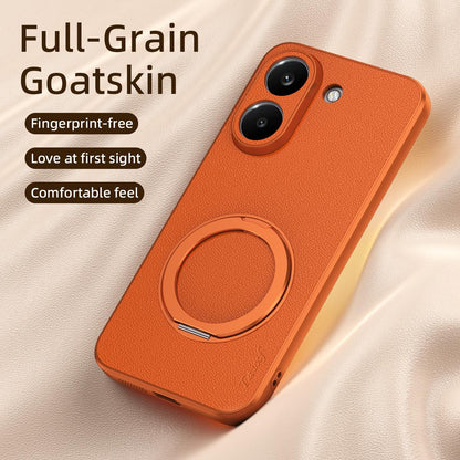 For Redmi Turbo 5 5G Goatskin Vegan Leather Magnetic Phone Case With 360 Degree Rotating Holder - Blue - EDA009839304C