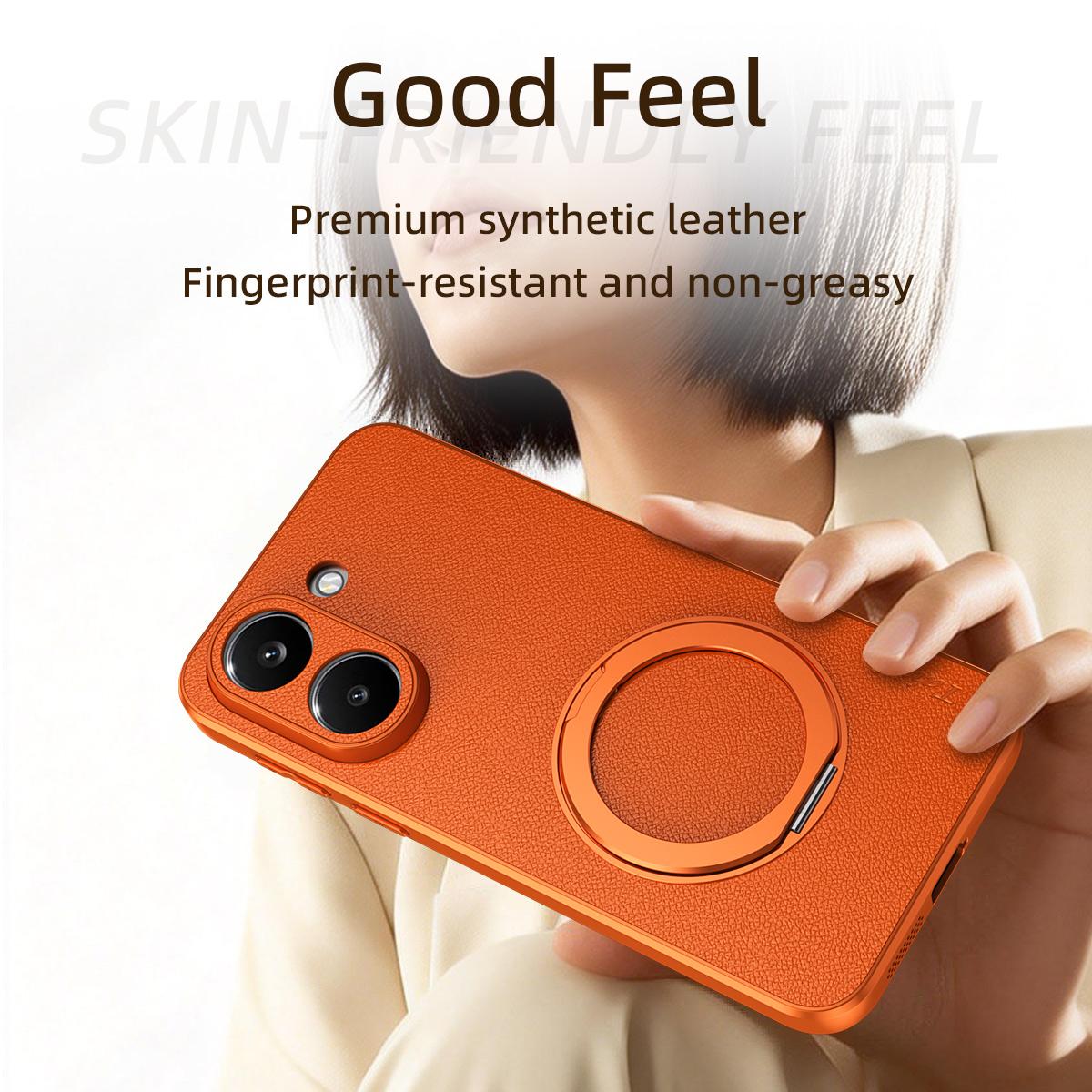 For Redmi Turbo 5 5G Goatskin Vegan Leather Magnetic Phone Case With 360 Degree Rotating Holder - Blue - EDA009839304C