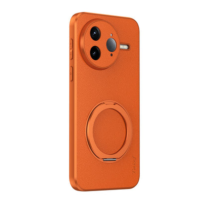 For Redmi K80 Pro Goatskin Vegan Leather Magnetic Phone Case With 360 Degree Rotating Holder - Orange - EDA009839308A