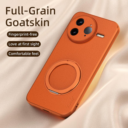 For Redmi K80 Pro Goatskin Vegan Leather Magnetic Phone Case With 360 Degree Rotating Holder - Orange - EDA009839308A