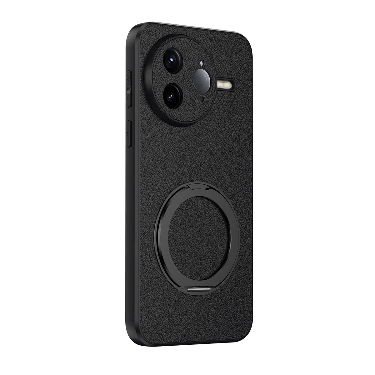 For Redmi K80 Pro Goatskin Vegan Leather Magnetic Phone Case With 360 Degree Rotating Holder - Black - EDA009839308B