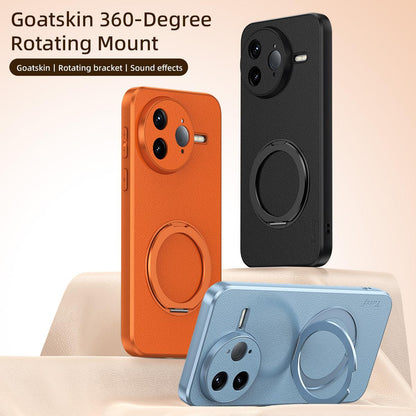 For Redmi K80 Pro Goatskin Vegan Leather Magnetic Phone Case With 360 Degree Rotating Holder - Black - EDA009839308B