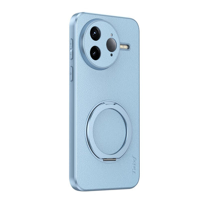 For Redmi K80 Pro Goatskin Vegan Leather Magnetic Phone Case With 360 Degree Rotating Holder - Blue - EDA009839308C