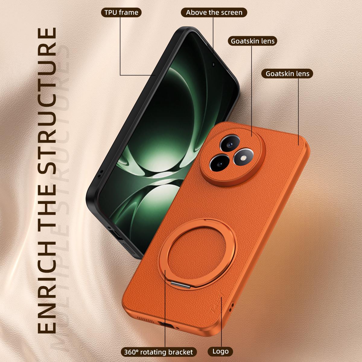 For Redmi K80 Ultra Goatskin Vegan Leather Magnetic Phone Case With 360 Degree Rotating Holder - Black - EDA009839309B