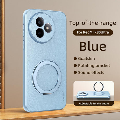 For Redmi K80 Ultra Goatskin Vegan Leather Magnetic Phone Case With 360 Degree Rotating Holder - Blue - EDA009839309C