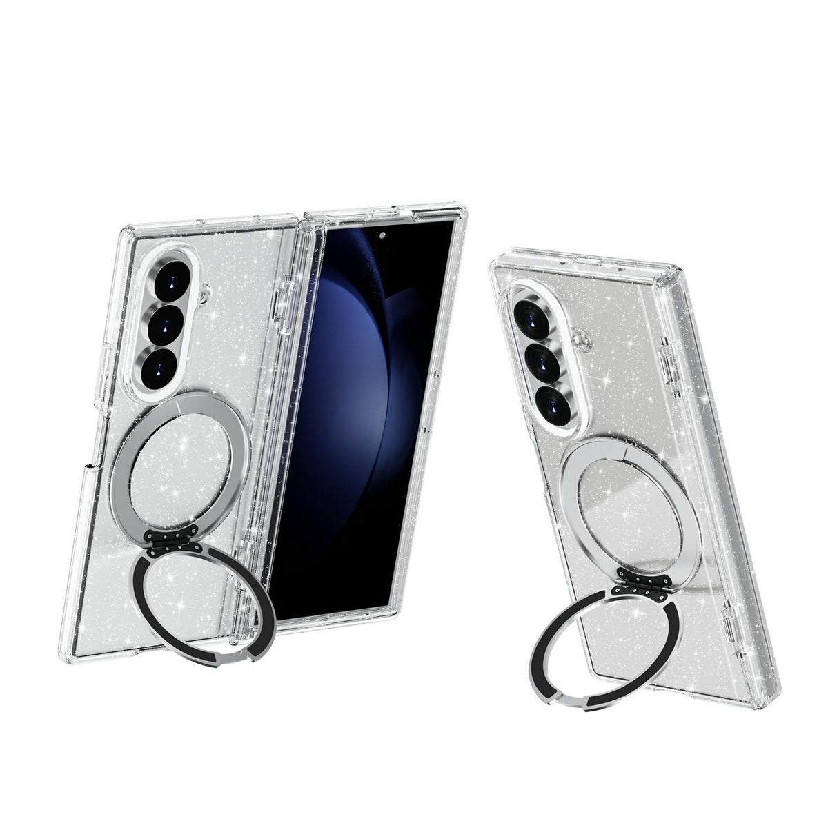 For Galaxy Z Fold8 Ultra 5G Terminator Style Glitter Powder Magnetic Holder Phone Case - White - EDA009842302A