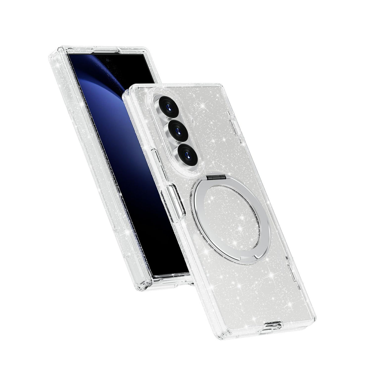 For Galaxy Z Fold8 Ultra 5G Terminator Style Glitter Powder Magnetic Holder Phone Case - White - EDA009842302A