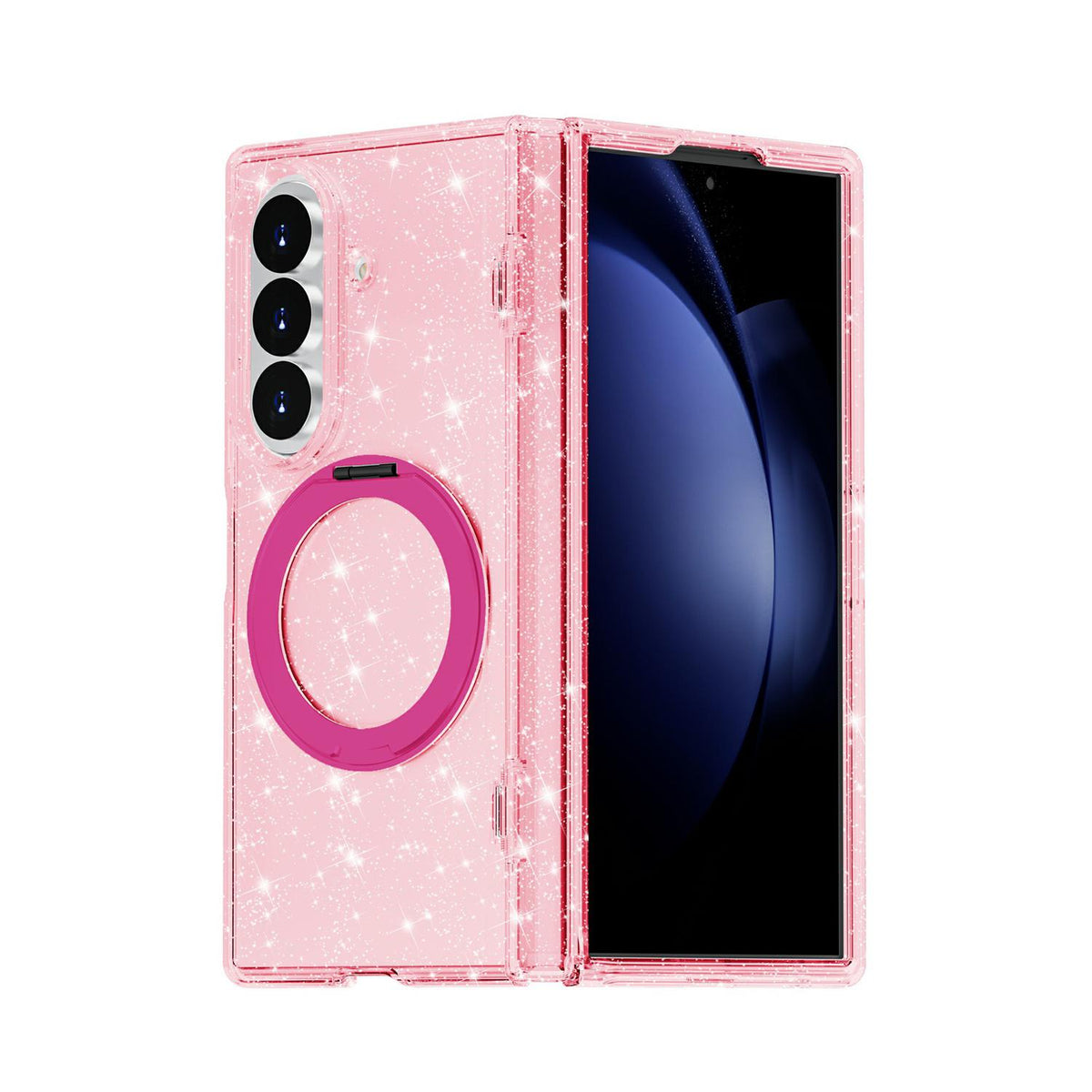 For Galaxy Z Fold8 Ultra 5G Terminator Style Glitter Powder Magnetic Holder Phone Case - Pink - EDA009842302B