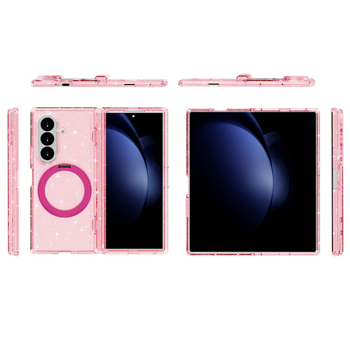 For Galaxy Z Fold8 Ultra 5G Terminator Style Glitter Powder Magnetic Holder Phone Case - Pink - EDA009842302B