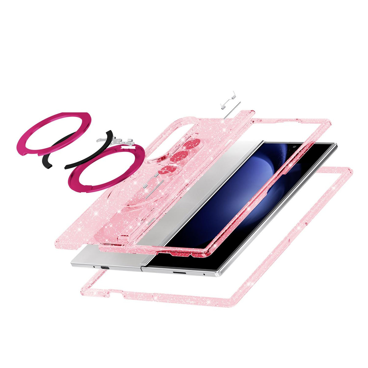 For Galaxy Z Fold8 Ultra 5G Terminator Style Glitter Powder Magnetic Holder Phone Case - Pink - EDA009842302B