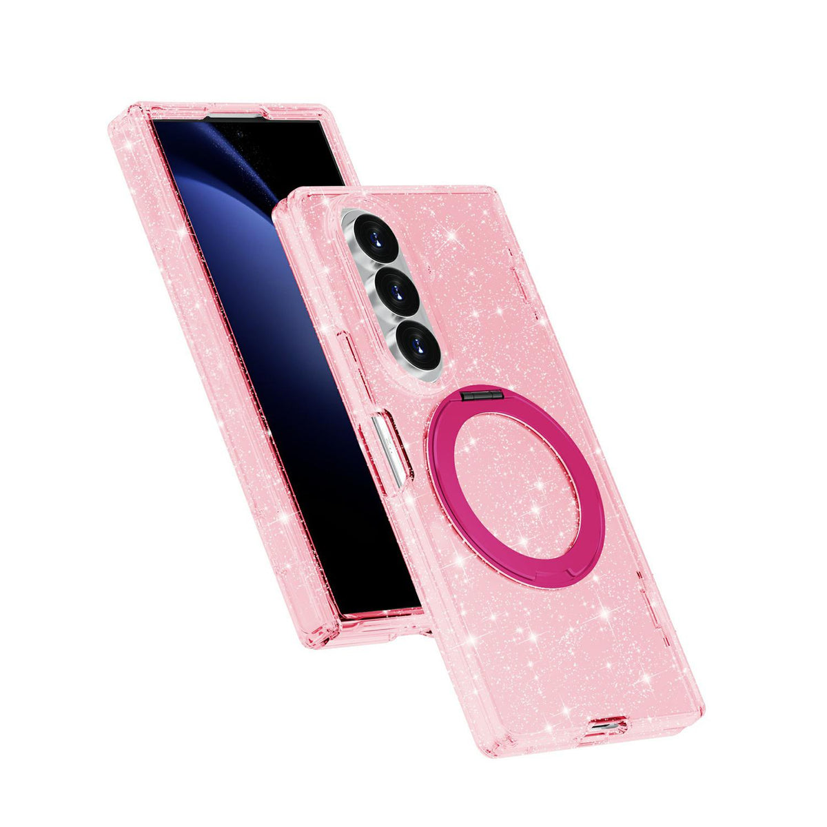 For Galaxy Z Fold8 Ultra 5G Terminator Style Glitter Powder Magnetic Holder Phone Case - Pink - EDA009842302B