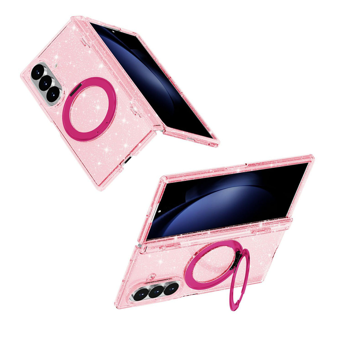 For Galaxy Z Fold8 Ultra 5G Terminator Style Glitter Powder Magnetic Holder Phone Case - Pink - EDA009842302B